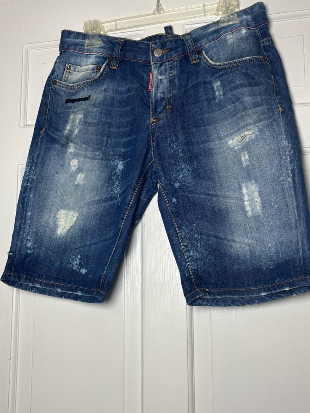 DSQUARED2 Distressed Dark Blue Distress Button Fly Denim Shorts Men’s 48